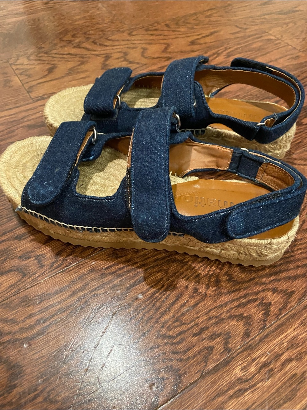 Reformation Navy Denim Espadrille Platform Sandals